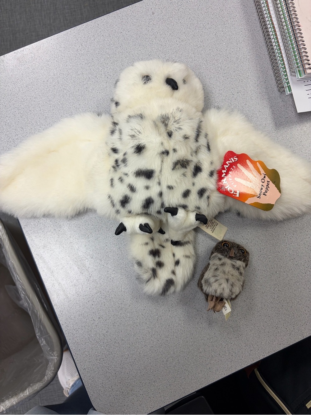 Plush Snowy Owl Stuffed Animal - White with Black Speckles